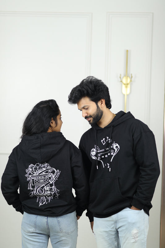 Music is Life Oversized Screen Printed Hoodie in Black (Limited Edition)