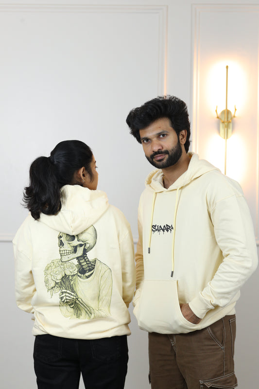 Skeleton Eternal Love Oversized Screen-Printed Hoodie in Skin Color (Limited Edition)
