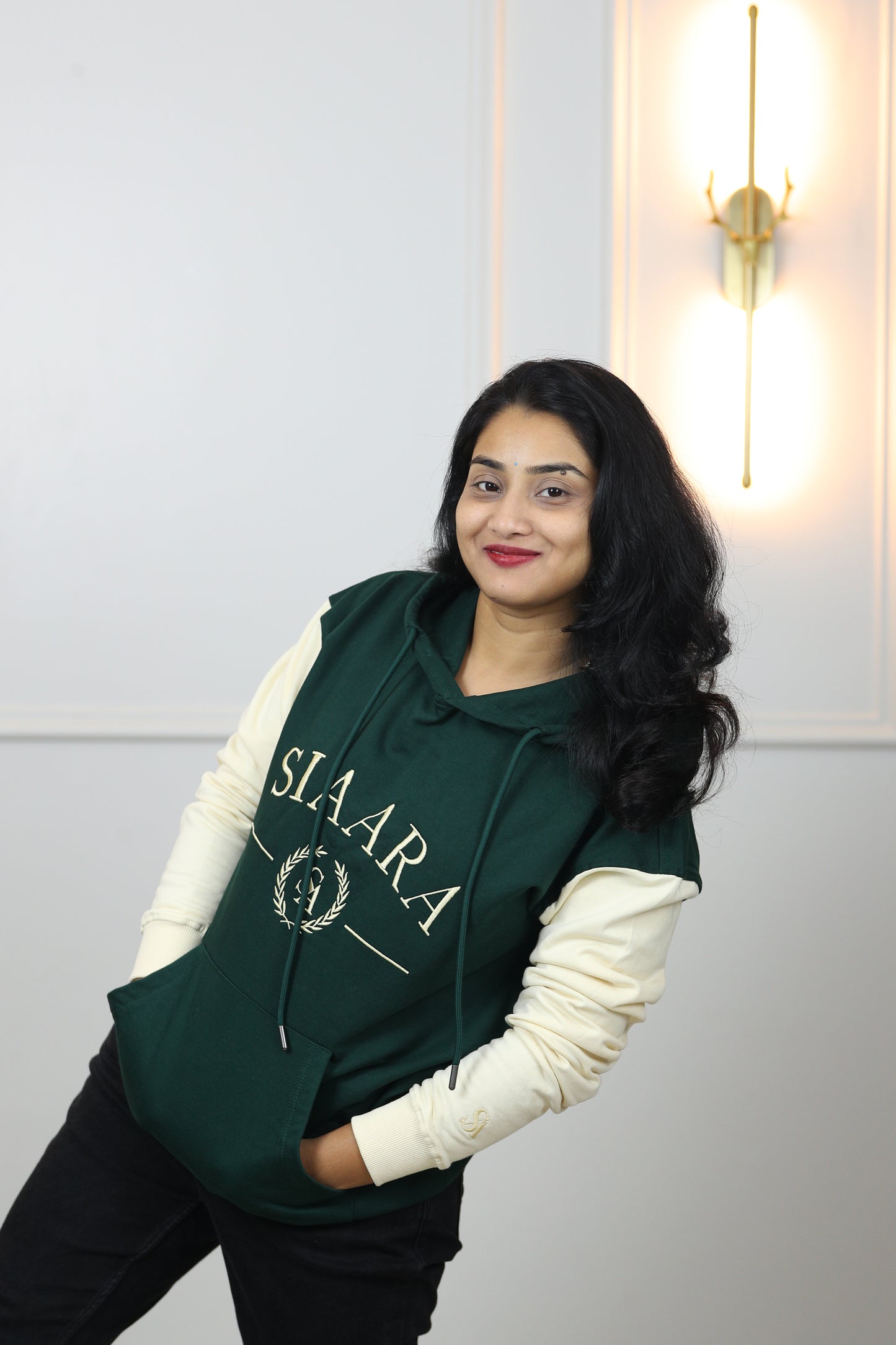 Graphic Double tone Oversized Embroidery Hoodie in Green (Limited Edition)