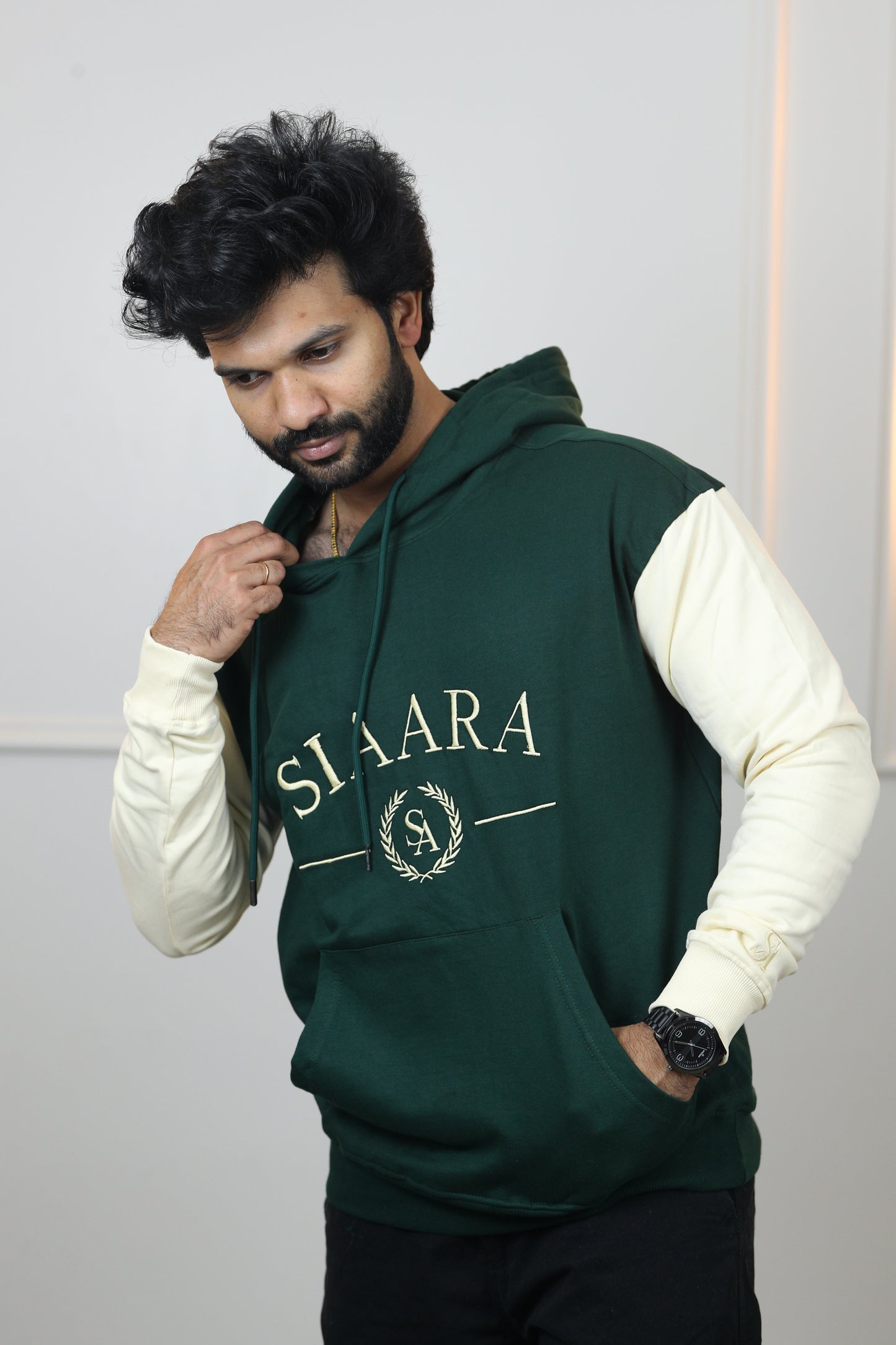 Graphic Double tone Oversized Embroidery Hoodie in Green (Limited Edition)