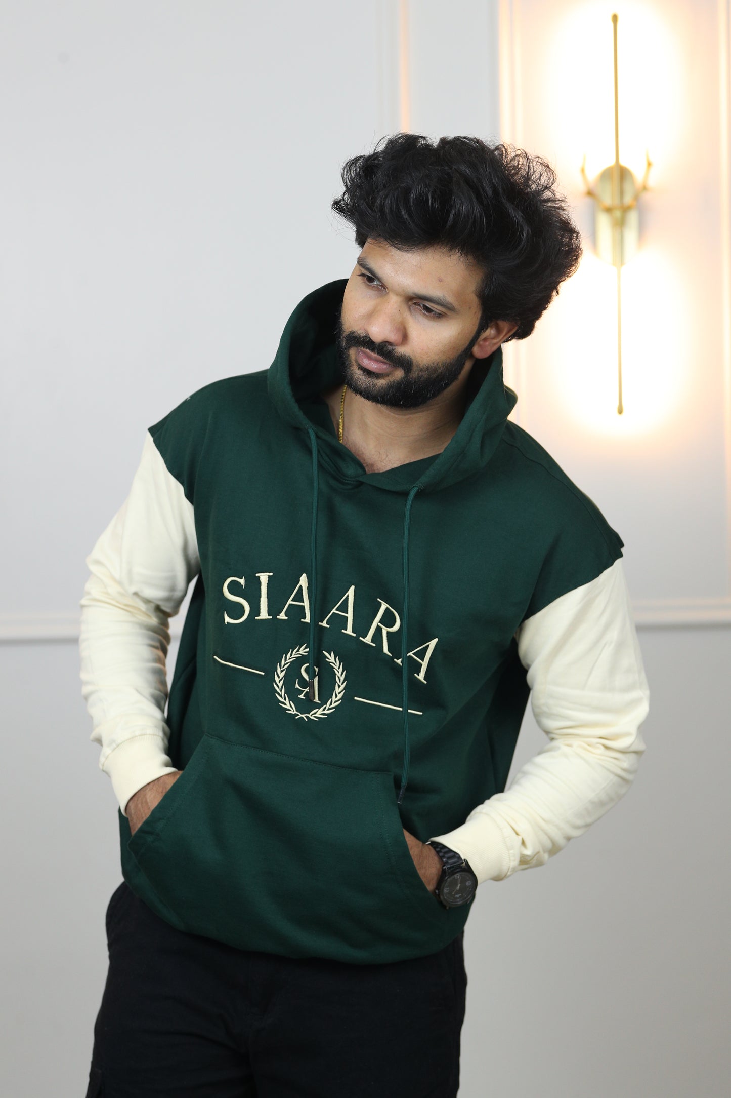 Graphic Double tone Oversized Embroidery Hoodie in Green (Limited Edition)