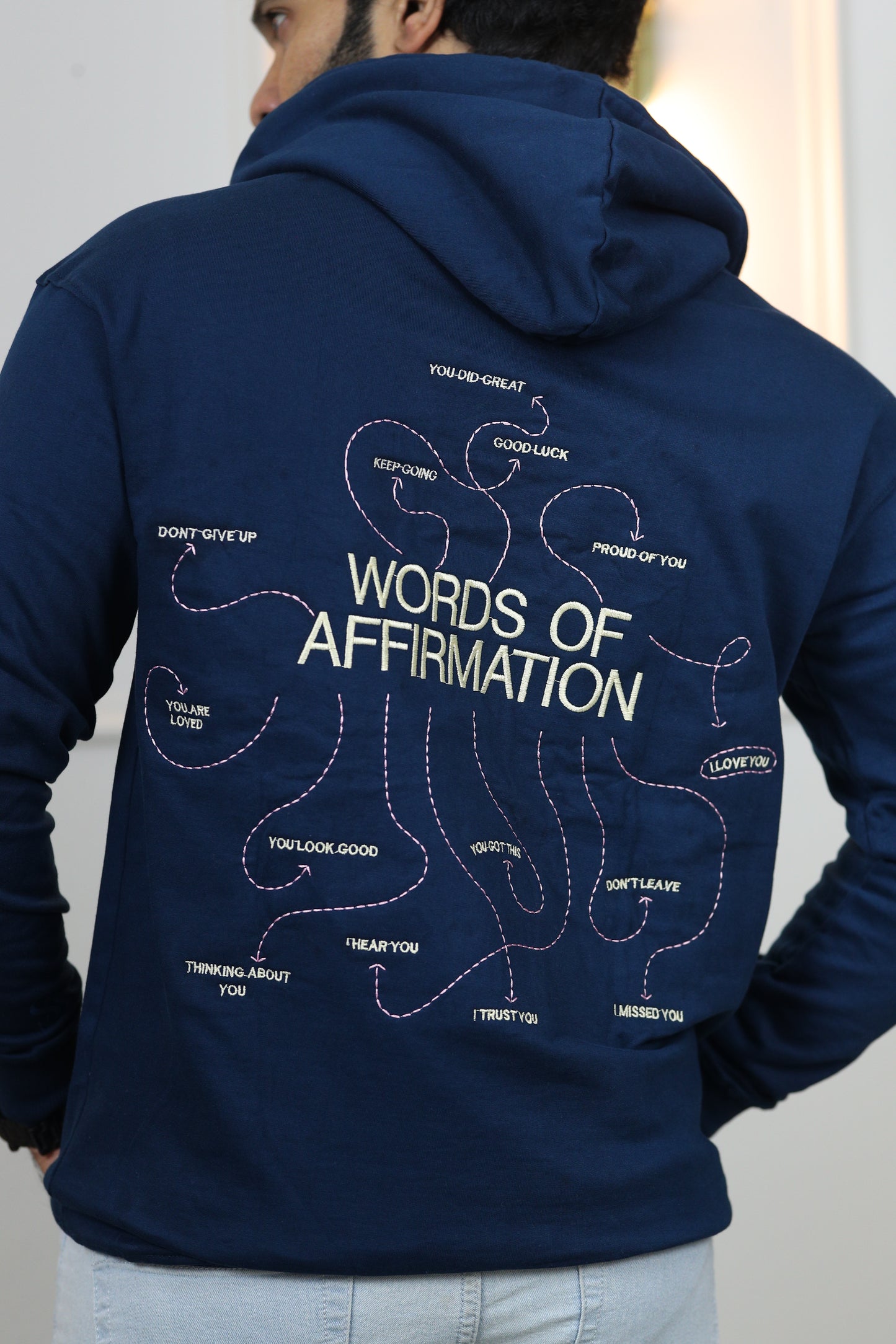 Words of Affirmation Oversized Embroidery Hoodie in Diesel Blue (Limited Edition)
