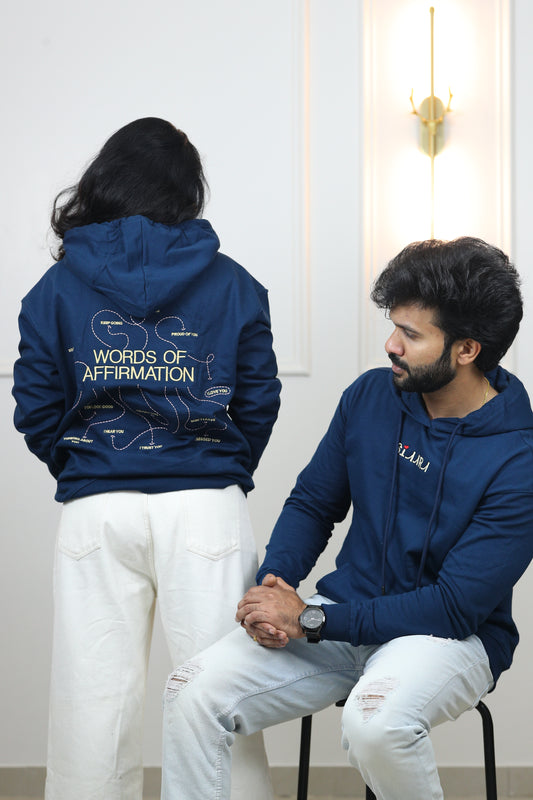 Words of Affirmation Oversized Embroidery Hoodie in Diesel Blue (Limited Edition)